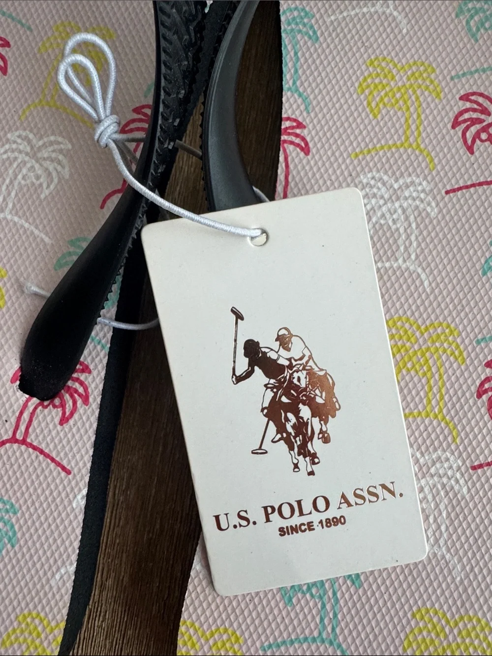 U.S. Polo Assn. Kids Pink Palm-Print Flip Flops with Black Straps